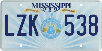 MS license plate LZK538