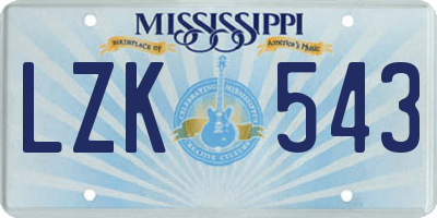 MS license plate LZK543