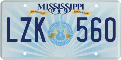 MS license plate LZK560