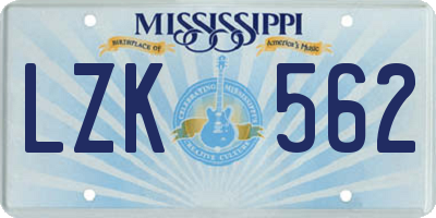 MS license plate LZK562
