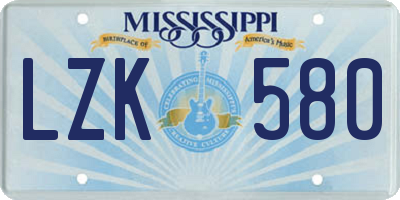 MS license plate LZK580
