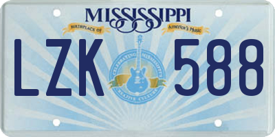 MS license plate LZK588