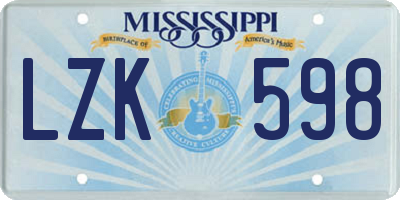 MS license plate LZK598
