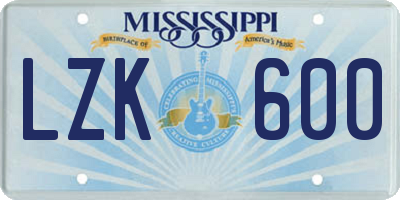 MS license plate LZK600