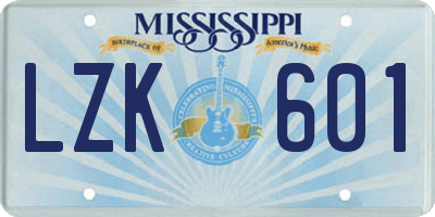 MS license plate LZK601