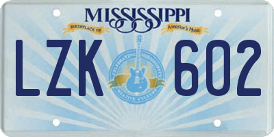 MS license plate LZK602