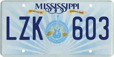 MS license plate LZK603