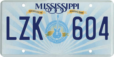 MS license plate LZK604