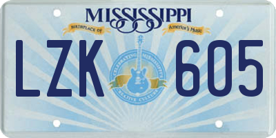 MS license plate LZK605
