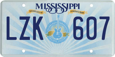 MS license plate LZK607