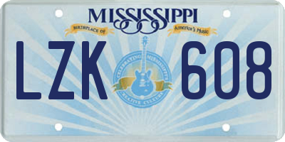 MS license plate LZK608