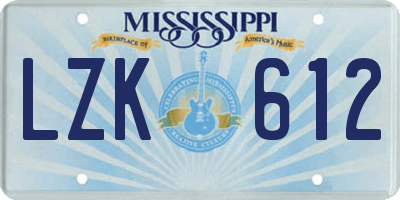 MS license plate LZK612