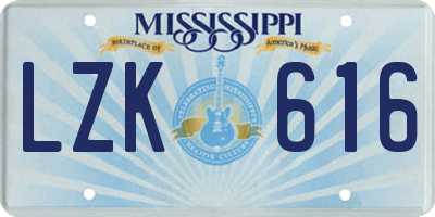MS license plate LZK616