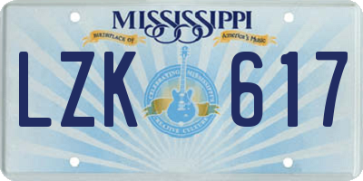 MS license plate LZK617
