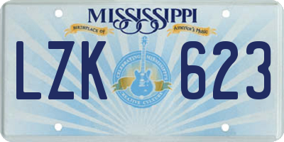 MS license plate LZK623