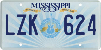 MS license plate LZK624