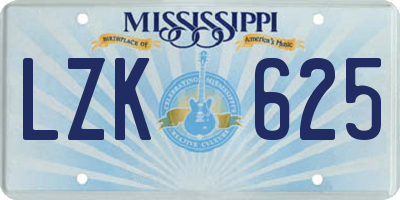 MS license plate LZK625