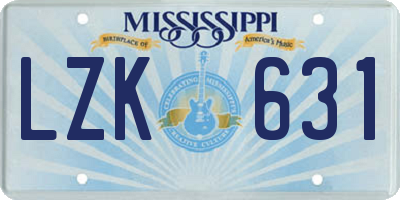MS license plate LZK631