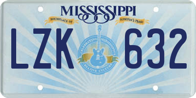 MS license plate LZK632