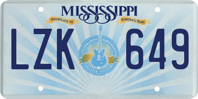 MS license plate LZK649