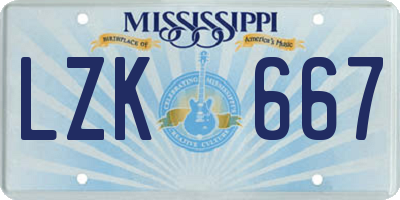 MS license plate LZK667