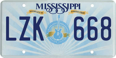 MS license plate LZK668