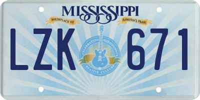 MS license plate LZK671