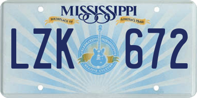 MS license plate LZK672