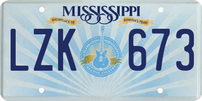 MS license plate LZK673