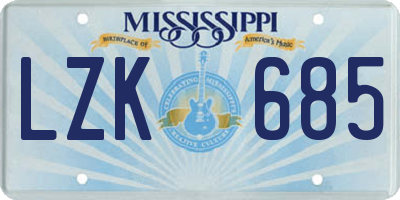 MS license plate LZK685