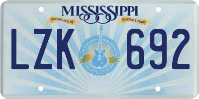 MS license plate LZK692
