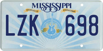 MS license plate LZK698