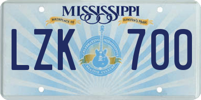 MS license plate LZK700