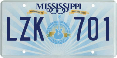 MS license plate LZK701
