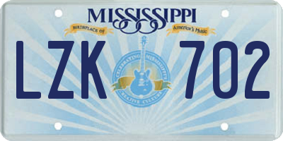 MS license plate LZK702