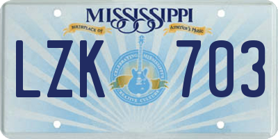 MS license plate LZK703