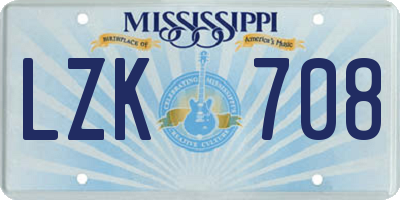 MS license plate LZK708