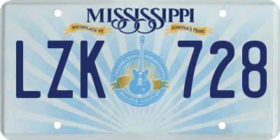 MS license plate LZK728