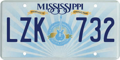 MS license plate LZK732