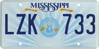 MS license plate LZK733