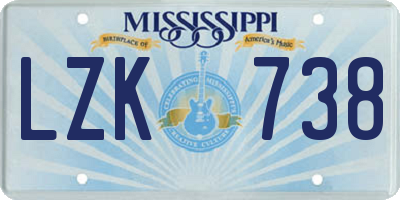 MS license plate LZK738