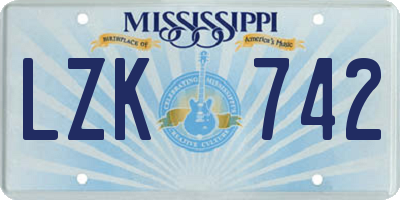 MS license plate LZK742