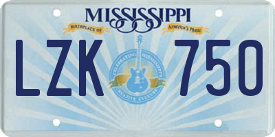 MS license plate LZK750
