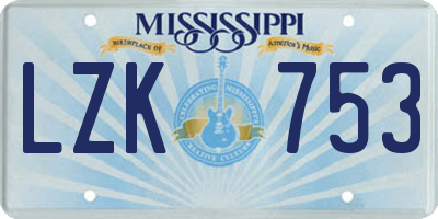 MS license plate LZK753