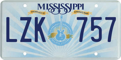MS license plate LZK757