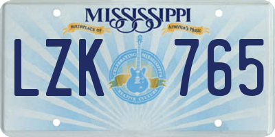 MS license plate LZK765