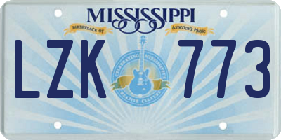 MS license plate LZK773