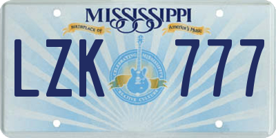 MS license plate LZK777