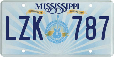 MS license plate LZK787