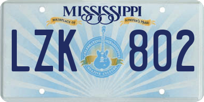MS license plate LZK802